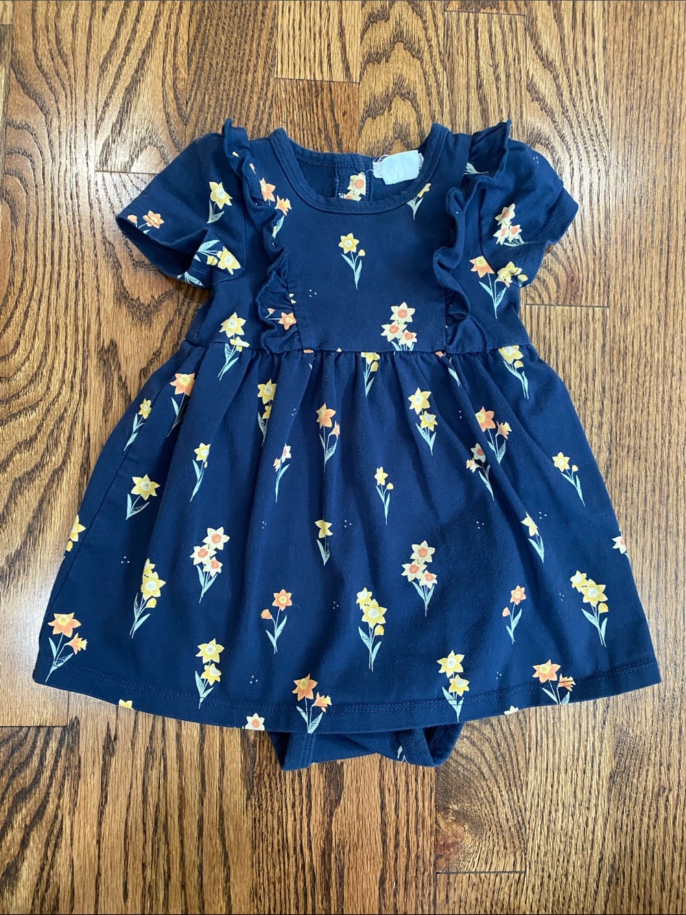 Navy floral Firsts by Petit Lem bodysuit dress, size 12 months. Like new cond.